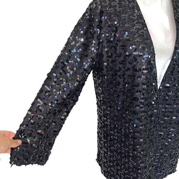 Three Flaggs Womens Sequin Jacket Black Size Large L Vintage Nylon Acetate Rayon - Picture 6 of 12